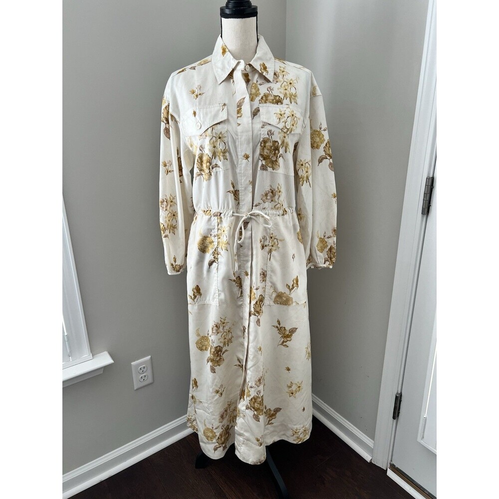 NWT Woolrich/Target Maxi Shirtdress Neutral Floral Cinched Waist Oversized XXS